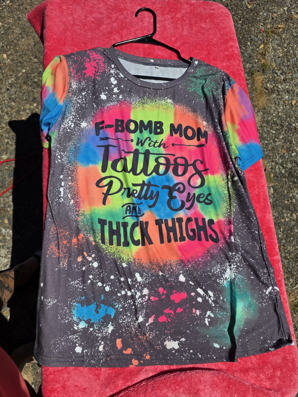 Multicolor Tie-Dye Graphic Tee - F-Bomb Mom Slogan